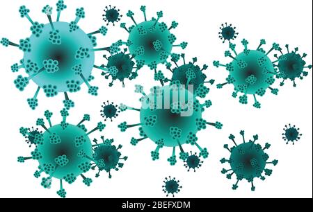 Dettaglio di un virus azzurro. Sotto il microscopio. Coronavirus, illustrazione COVID-19. Illustrazione Vettoriale
