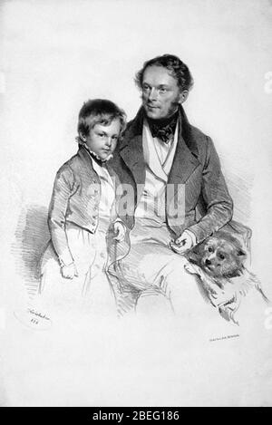 Heinrich Eduard Schönburg-Hartenstein mit Sohn Litho. Foto Stock