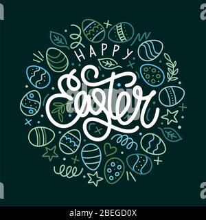 Grafica a mano Happy Easter Vector tipografia come logotipo, distintivo e icona, cartolina di Pasqua, carta, invito, volantino, modello banner. Illustrazione Vettoriale