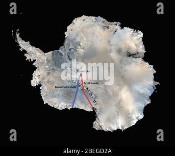 La prima mappa tridimensionale ad alta risoluzione dell'Antartide, a colori reali, è stata costruita a partire da oltre 1,100 immagini provenienti dal satellite Landsat 7. Per creare il Mosaico Landsat Image dell'Antartide (Lima), i visualizzatori scientifici hanno combinato le scene Landsat 7 (acquisite tra il 1999 e il 2001), un modello di elevazione digitale e le misurazioni dei dati di campo. Ci sono voluti anni per cucire insieme tutto per la pubblicazione nel 2007. La NASA ha collaborato con l'USGS, la National Science Foundation e l'Antartico Survey britannico per creare la mappa della più alta, più secca, più fredda, più invernale e più luminosa della baia della Terra Foto Stock