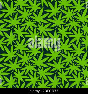 Modello verde senza cuciture con foglie di Cannabis. Illustrazione vettoriale Illustrazione Vettoriale