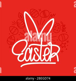 Grafica a mano Happy Easter Vector tipografia come logotipo, distintivo e icona, cartolina di Pasqua, carta, invito, volantino, modello banner Illustrazione Vettoriale