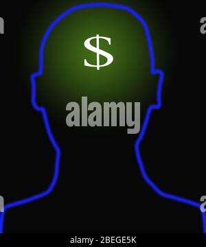 Testa con simbolo del dollaro, maschio Foto Stock