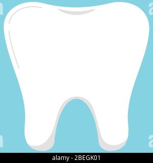Icona del dente bianco isolata su sfondo blu. Illustrazione Vettoriale