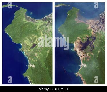 Aceh, Indonesia, prima e dopo lo tsunami del 2004 Foto Stock