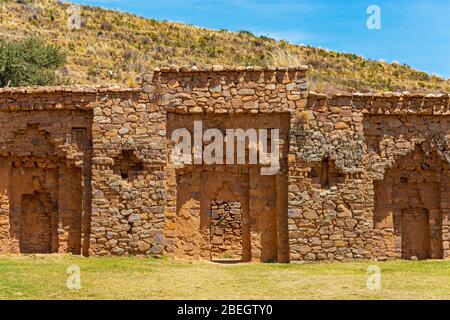 Il tempio inca delle Vergini scelte sull'Isla de la Luna (Isola della Luna), il Lago Titicaca, Bolivia. Foto Stock