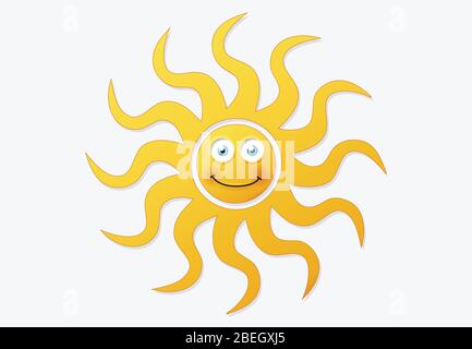 Sole sorridente, icona vettoriale minimalista, simbolo per un bel tempo estivo caldo Illustrazione Vettoriale