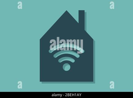 Casa con Wi-fi, simbolo minimalistico di illustrazione vettoriale Illustrazione Vettoriale
