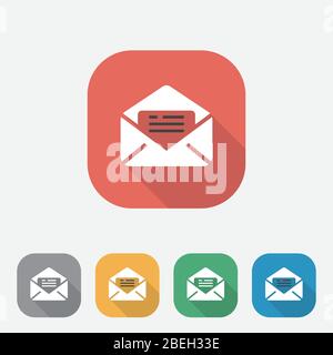 Icona e-mail Flat con Long Shadow, icona Vector Flat mail in quadratino colorato, icona Email Modern per Web e app mobile, UI, UX Illustrazione Vettoriale