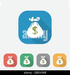 Design icona borsa, pulsante colorato icona e-Commerce Money Flat Design, icona Web Flat, UI, UX, applicazioni Illustrazione Vettoriale
