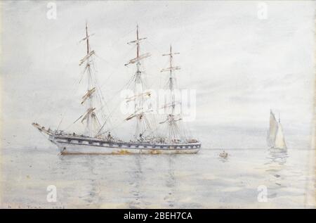 Henry Scott Tuke - UN windjammer a tre alberi che giace all'ancora nelle strade di Carrick. Foto Stock