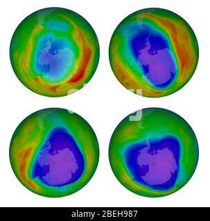 Foro dell'ozono antartico, 1980, 1990, 2000 e 2015 Foto Stock