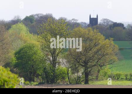 Chiesa di Santa Maria a Swillington visto da un sentiero pubblico ad ovest del villaggio a Leeds Est Foto Stock