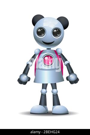 illustrazione 3d del carry back pack di little robot girl che rappresenta i gradi educativi su sfondo bianco isolato Foto Stock