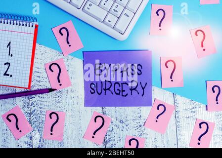 Scrittura concettuale della mano che mostra la chirurgia di bypass. Concetto che significa tipo di chirurgia che migliora il flusso di sangue al cuore Di Scrittura strumenti e la scimmia scarabocchiata Foto Stock