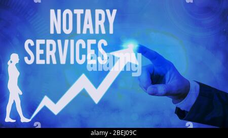 Segno di testo che mostra Notary Services. Foto d'affari che mostra i servizi resi da un pubblico notaio commissionato dallo Stato Foto Stock