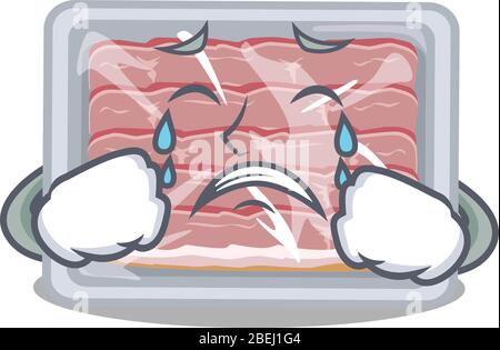 Disegno di carattere cartoon di pancetta affumicata congelata con un viso piangente Illustrazione Vettoriale