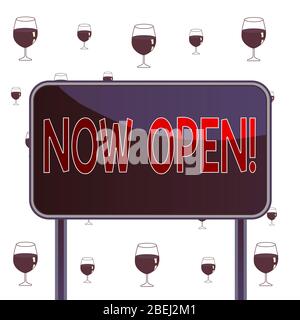 Segno di testo che mostra ora aperto. Il testo della foto di lavoro lascia la porta o le finestre non chiuse o bloccate in questo pannello di massa della scheda di tempo corrente palo metallico vuoto Foto Stock