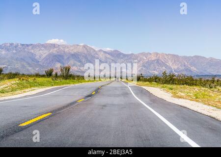 Viaggiando attraverso il Parco di Stato del deserto di Anza Borrego durante la stagione primaverile dei fiori selvatici, California del Sud Foto Stock