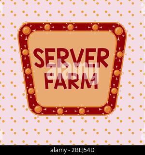 Testo di scrittura di testi Server Farm. Foto d'affari che mostra un gruppo di computer che fungono da server e alloggiati insieme Formato asimmetrico irregolare Foto Stock