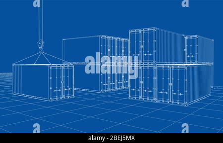 Contenitori di carico. Filo-stile cornice Illustrazione Vettoriale