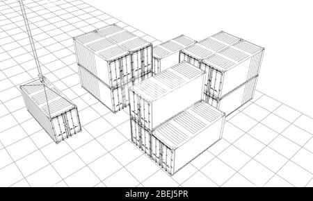 Contenitori di carico. Filo-stile cornice Illustrazione Vettoriale