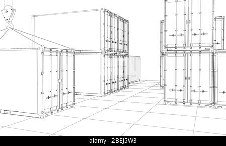 Contenitori di carico. Filo-stile cornice Illustrazione Vettoriale