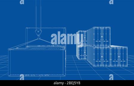 Contenitori di carico. Filo-stile cornice Illustrazione Vettoriale