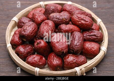 Primo piano di Jujube essiccato, frutti rossi date cinesi Foto Stock