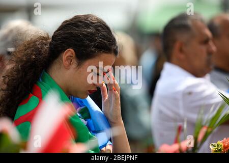 Auschwitz, Polonia - 02 agosto 2019: Commemorazione europea dell'Olocausto Rom-75° anniversario della liquidazione di Zigenerlager a KL Auschwitz-Birkenau Foto Stock
