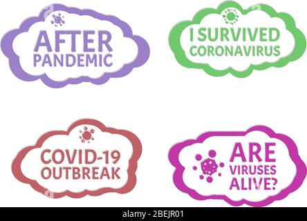Dopo Pandemic sono sopravvissuto a coronavirus Covid-19 epidemia sono Virus Alive? parole. Wuhan Cina Viaggi corona virus avvertimento e quarantena. Icona Imposta isola Foto Stock