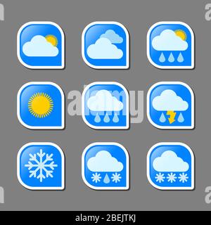 illustrazione delle icone di meteorologia e previsioni meteo impostate Illustrazione Vettoriale