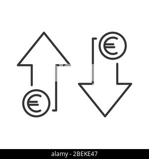 Icona del tasso di aumento e di diminuzione dell'Euro. Serie di frecce lineari per la velocità in euro. Illustrazione vettoriale. Icone aziendali isolate. Illustrazione Vettoriale