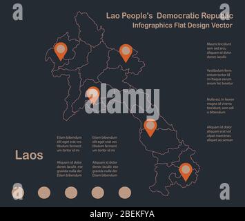 Infografica mappa del Laos contorno, disegno piatto, colore blu arancione vettore Illustrazione Vettoriale