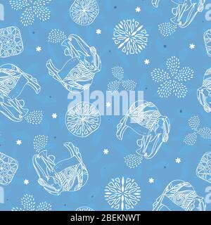 Vettore etnico mano disegnata boho schizzi elefante modello su sfondo blu testurizzato. Ornamento tribale africano. Linea tribale ART modello animale. Disegno della ripetizione della superficie. Illustrazione Vettoriale