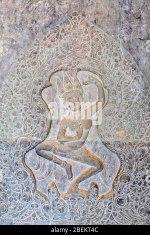 Devatas su Angkor Wat, Siem Reap, Cambogia Foto Stock