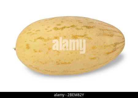 Melone giallo maturo proveniente dall'Asia centrale primo piano isolato su bianco Foto Stock