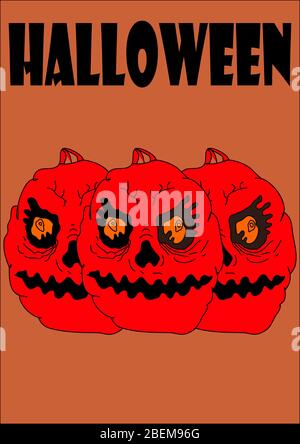 Modello per immagine vettoriale di testo di una zucca per Halloween. Tutti i Santi. Inserire il testo. Immagine di sfondo. Poster di invito. Opuscolo. Celebrazione. Illustrazione Vettoriale