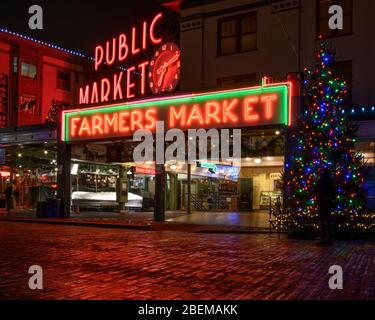 Pike's Place Market a Seattle a Natale Foto Stock