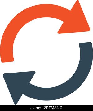 Le frecce aggiornano l'icona del cerchio di ricarica, il ciclo, il segno della rotonda del loop. Illustrazione vettoriale in stock isolata su sfondo bianco. Illustrazione Vettoriale