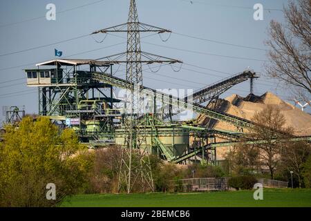 Stabilimento di ghiaia Holemans, vicino a Rees, estrazione di ghiaia e sabbia sul basso Reno, Germania, Foto Stock