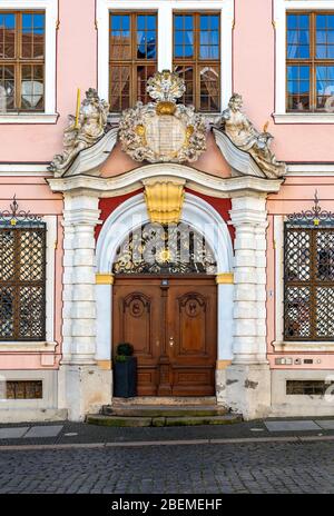 Portale ornato dell'Hotel Börse, Untermarkt, Görlitz, Germania Foto Stock