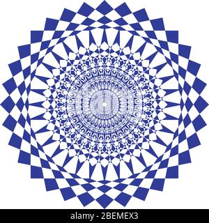 Elementi geometrici circolari, forme radianti rotanti su bianco. Illustrazione Vettoriale