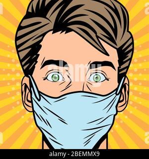 uomo che usa maschera facciale per cosvid19 stile pop art Illustrazione Vettoriale