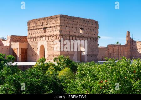 Rovine al Palazzo El Badi a Marrakesh Marocco Foto Stock