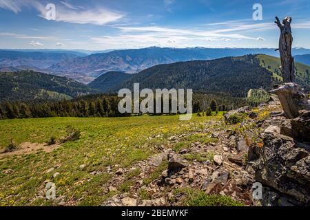 Il cielo del gate del Vista domina il sette demoni di montagna e l'Hells Canyon National Recreation Area in western Idaho. Foto Stock