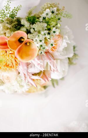 Fiore nuziale in tonalità pastello. Su sfondo bianco. Foto Stock