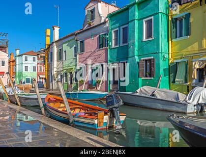 Case colorate di Burano, Venezia Foto Stock