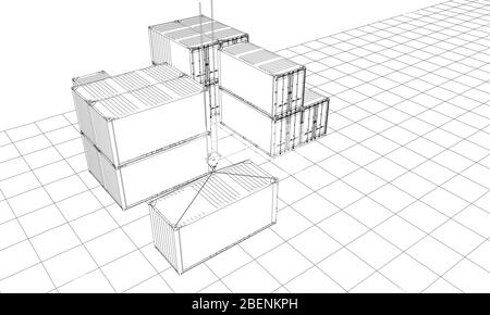 Contenitori di carico. Filo-stile cornice Illustrazione Vettoriale