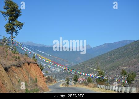 Thimphu capitale di, Bhutan, vista dal sud. Foto Stock